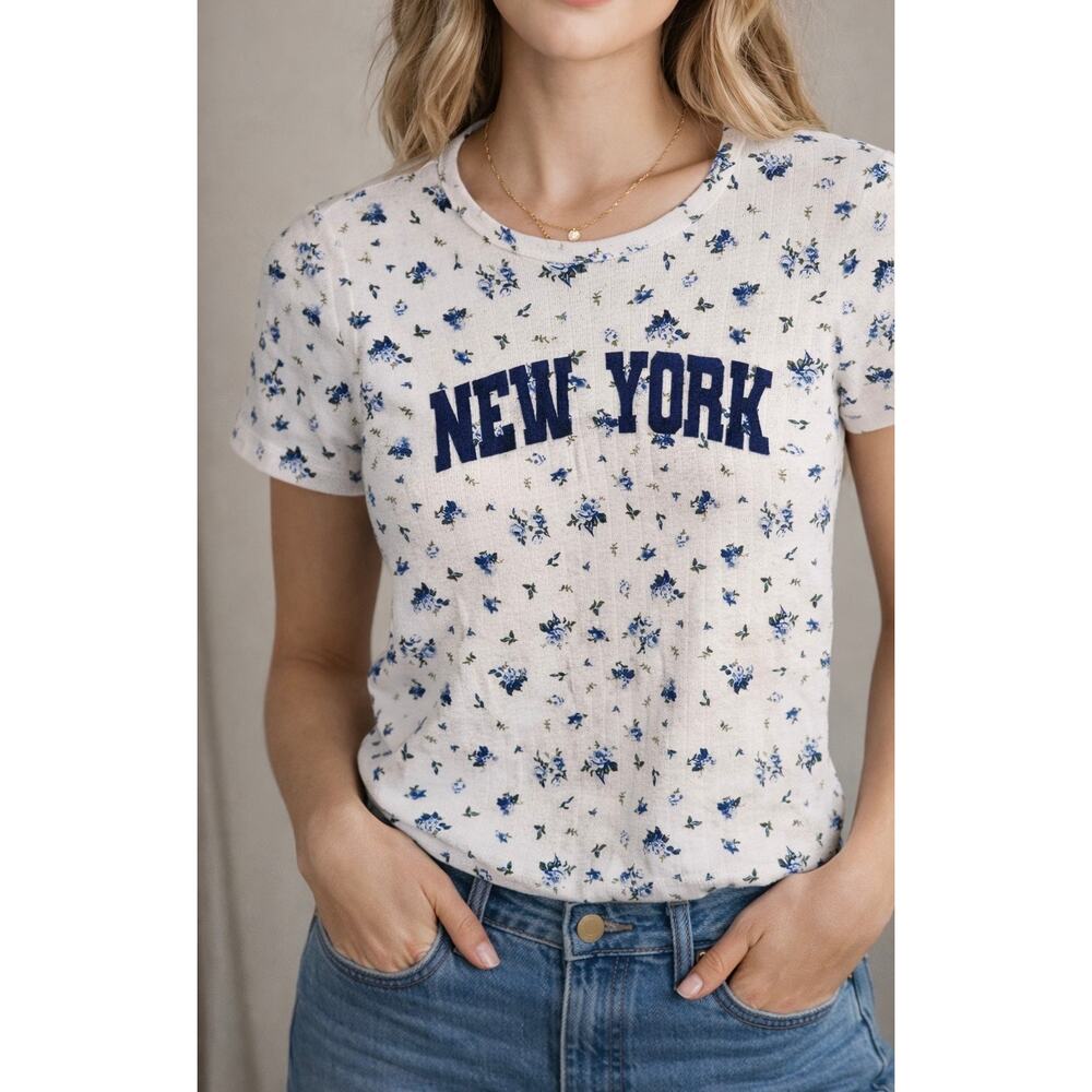 Vinyl Threads New York Floral Baby Tee Small Embroidered Short Sleeve